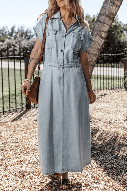 Caroline® | Robe en Jean Élégante avec Manches Courtes Chauve-Souris