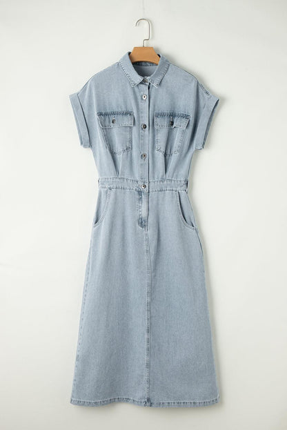 Caroline® | Robe en Jean Élégante avec Manches Courtes Chauve-Souris