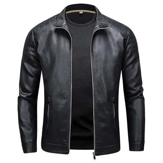 Veste en Cuir à Col Montant