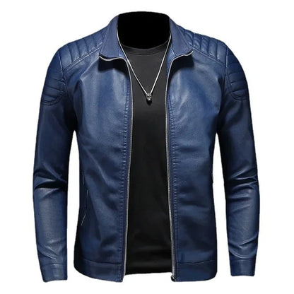 Veste en Cuir à Col Montant