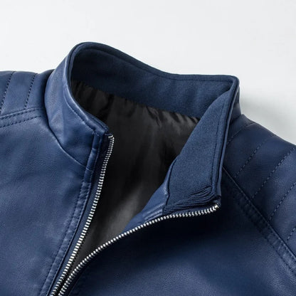 Veste en Cuir à Col Montant
