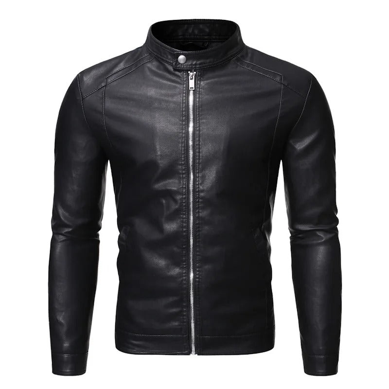 Veste en Cuir Col Montant