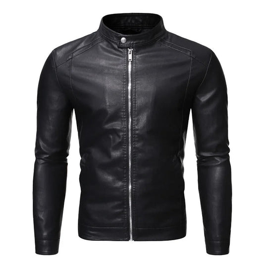 Veste en Cuir Col Montant